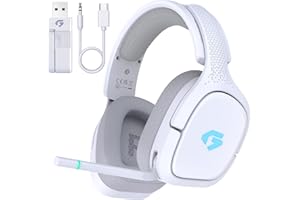 KAPEYDESI Wireless Gaming Headset for PS5 PS4 PC Switch, 2.4GHz USB & Type-C & Bluetooth 5.3 Gaming Headsets with Noise Canceling Microphone, 50mm Drivers, Flip-to-Mute Mic, 30H Battery, White Color