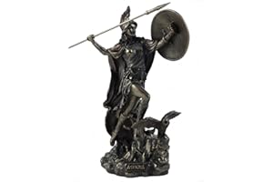 BeautifulGreekStatues Bogini Atena w/Medousa Shield rzucanie oszczepem - posąg sowy mądrości 20 cm