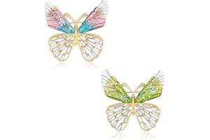 MABAHON 2PCS Ladies Crystal Brooch,Delicate Butterfly Pins Brooches for Women,Small Vintage Clothing Decor Shawl Clip Lapel Safety Pin Bouquetfor Party,Ladies Crystal Brooch for Hat Suit Tie Wedding