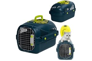 Peluvio Safy Transportbur för Katt upp till 5 kg – Stabil Kattbur | Metallgaller och Dubbellås, Ventilation, Öppningsbar Topp, Uttagbart Golvgaller, Handtag och Skål, Säker Biltransport