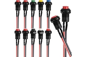RUNCCI-YUN 10 Pcs SPST interruptor a pulsador redondo, 12V Interruptor de botón de Bloqueo, pulsador 12mm,interruptor spst,mini pulsadores electricos(AC 6A/125V 3A/250V)（Con linea）