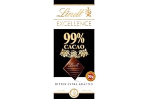 ‎LINDT Lindt Schokolade | EXCELLENCE Tafel 99% | 50g | kräftige Zartbitter-Schokolade mit intensivem Kakao-Geschmack | vegane Schokoladen-Tafel
