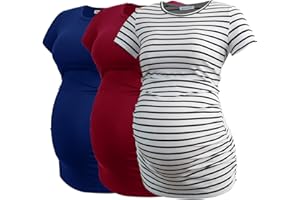 Smallshow Maternity Clothing Tops Side Ruched Pregnancy Clothes for Women 3-Pack