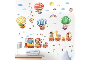 DECOWALL DS-8006P8024 Treno con Animali e Mongolfiere Adesivi da Parete Decorazioni Parete Stickers Murali Soggiorno Asilo Nido Camera da Letto per Bambini (Piccolo)…