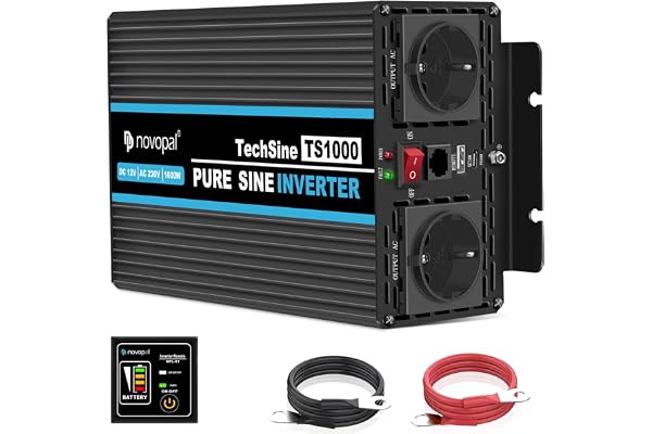 NOVOPAL 1000W 2000W Convertisseur Pur Sinus DC 12V à AC 220V 230V Onduleur,Transformateur,2 Prises EU,1 QC18W USB+1 Interface PD30W Type-C, Adatto per Famiglia,Campeggio,Viaggi