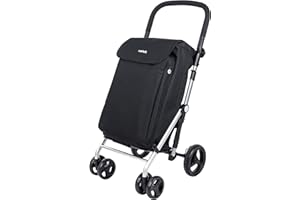 Carlett - Chariot de Courses, Chariot Pliant pour Supermarché, avec 4 Roues et Une Grande Capacité 32kg, Sac Principal 58L, Sac Thermique 12L et Tissu Imperméable - Couleur Noir