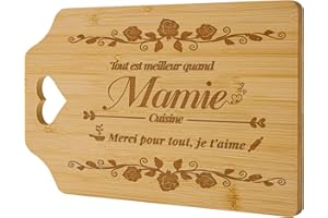 Zindoo Cadeau Mamie Noel Cadeau pour Mamie Originale Planche a Decouper 100% Bambou Gravure Laser Antibactérienne Renouvelable Durable Idéal pour Fête des Grands-Mères Anniversaire Noël