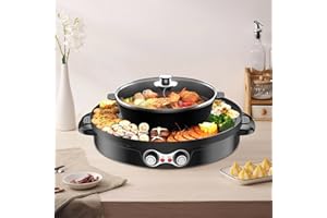 SHIOUCY Hot Pot Barbecue Bistecchiera 2 in 1 Multifunzione Doppia separazione coreana Barbecue Hot Pot, griglia elettrica senza fumo in interni per una facile pulizia nera
