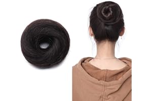 SILK-CO Chouchou Femme Postiche Chignon Raide 100% Cheveux Humains Naturels Scrunchie Hair Bun Human Hair Queue de Cheval Lisse - #1B Noir Naturel