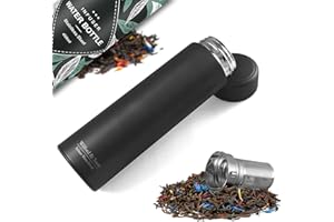 WILFORD & SONS Tea & Fruit Infuser Water Bottle + Strainer + BPA-Free Fruit Insert | Vacuum Insulated 450ml Stainless Steel Flask | Portable Tea & Coffee Tumbler: Office, Outdoor, School, Sports, Bike - Black