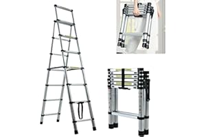 DICN 2m/2.3m Telescopic Ladder DIY Aluminum Alloy Folding Extendable, Adjustable Step,Lightweight Extension Ladder for Home Office Loft Use (6+7 steps)