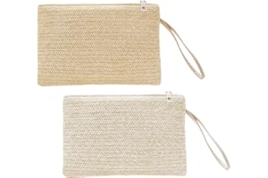FUIPVGI 2 pochette da donna in paglia, estiva, da spiaggia, con cerniera, in stile bohémien, pochette in paglia, per donne e ragazze.