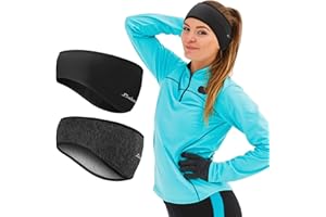 LINLOOK Sport Bandeau Hiver Cache Oreille Protege pour Homme Femme - 2 Pièces Sport Headband Anti Transpiration pour Running, Jogging Noir Gris