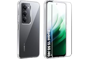FDHYFGDY Funda para Xiaomi Redmi 15 5G Fundas+1x Protector Pantalla, Carcasa Protectora Funda de Silicona Transparente a Prueba de Golpes, Funda Transparente Delgada y Suave de TPU