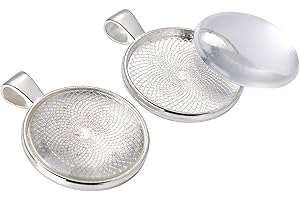 SHAPPY 24 Pieces 25 mm Round Glass Dome Tiles Clear Cameo with 24 Pieces Pendant Bezel Round Trays (Silver and Clear)