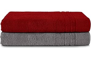 Komfortec 2er Saunatuch Set 80x200 cm aus 100% Baumwolle, XXL-Saunatücher, Sauna Handtuch, Weich, Groß, Frottee, Schnelltrocknend, Anhtrazit Grau/Aurorarot