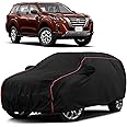 Sulfar 100% Water Resistant Car Body Cover Compatible with Mirror for Nissan Xterra (Triple Stitched, Full Bottom Elastic, Black with Red Piping)