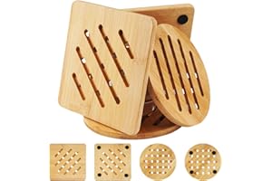 HIKPACKER 4-teiliges Bambus Topfuntersetzer-Set - Rutschfest und Hitzebeständig für Töpfe, Pfannen, Schüsseln und mehr