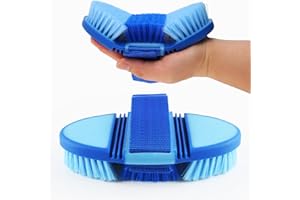 Cepillo para Caballos, Hillylolly Cepillo Limpieza Caballo, Pelo, Peine Caballos, Cuidado, con Correa de Mano Ajustable, Flexible y Ergonómico, 18.5 x 9.5 x 5 cm, Violeta (Azul)