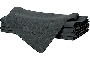 SWEETNEEDLE Sweet Needle Pure Linen Napkins with Hemstitch Charcoal colour -50x50 CM,100% European Flax Napkin Set of 4,Washable and durable. Ideal for Kitchen decor, Christmas,Weddings,restaurant and daily use