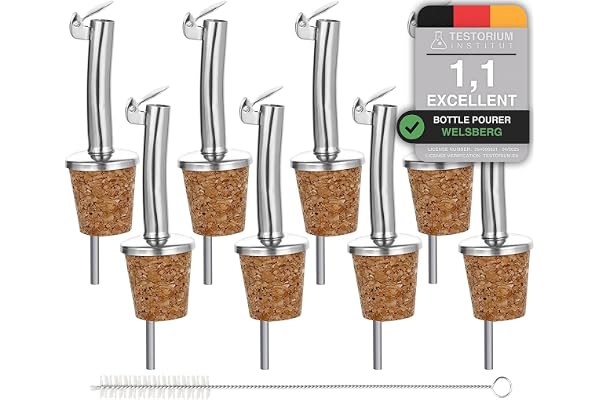 Welsberg Förpackning med 8 flaskhällare med lock avsmalnande pip oljedrickare sprit mått hällare drycker hällare