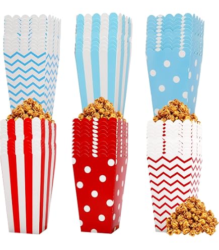 Lot 50 Boîtes à Pop-Corn Petites 5 Couleurs - 11x7x5cm Pour Fêtes Cinéma Anniversaire