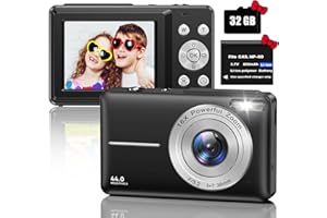 YLSHGXFC Cámara de Fotos, 1080P 44MP HD Cámara Digital, Cámara Digital Compacta con tarjeta Micro SD de 32 GB, Recargable Camara de Fotos Digital con Zoom 16X Camara Digitales Compacta para Niño, Adulto(Negro)