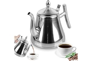 Bordeag Théière En Acier Inoxydable, Théière Avec Infuseur, Theière Inox À Double Paroi Théière En Inox Théière Infuseur Cafetière Bouilloire À Thé Pour Ménage, Hôtel, Café, Restaurant 1 L