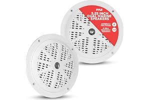 Pyle 5.25 Inch Dual Marine Speakers - 2 Way Waterproof and Weather Resistant Outdoor Audio Stereo Sound System with 100 Watt Power, Polypropylene Cone and Cloth Surround - 1 Pair