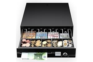 POS VALLEY Cassetto Cassa Piccolo in Ferro Porta Banconote e Monete (Euro) Apertura Automatica POS Stampante RJ e Registratore di Cassa, 33x37 cm, Nero