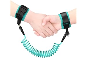 Cooyou 2M Anti Lost Wrist Link Belt, 360° Rotating Baby and Toddler Reins with Safety Lock and Elastic Wire Cord, Adjustable Toddler Wrist Strap for Walking and Travel Outside, Green