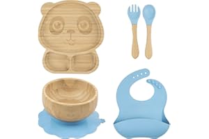 ARKARTECH ENJOY YOUR NEW LIFE Baby Weaning Set Bamboo Baby Feeding Cutlery Suction Plate Baby Bowls Spoons & Bibs for Toddler Led Feeding |BPA Free