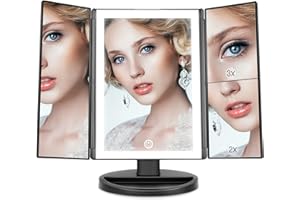 WEILY Specchio per il Trucco con Luce, Specchio Cosmetico Triplo con Ingrandimento 2X/3X, 36 Luci a LED e due Modalità di Alimentazione Specchio Cosmetico da Tavolo