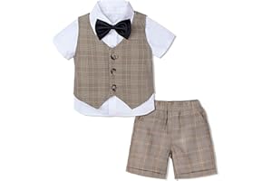 mintgreen Baby Boys 3 Pieces Outfit Gentleman Suit Set, Shirt & Bowtie & Waistcoat & Shorts, Size:1-6 Years