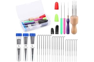 DIPEER 45psc Wool Needle Felting Kit, Felting Needles Kit, 3 Sizes Felting Needles, Needle Felting with Wooden Handle, Awls, Finger Cot, Manual for Wool Felting DIY