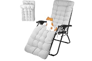 WildFun Sun Lounger Cushions Only, 170 * 53cm Garden Sunlounger Cushions with Top Cover Thick Garden Recliner Chair Cushion Replacement Seat Pads for Indoor Outdoor Patio Beach (Grey)