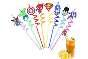 POWMAG 16 Stück Super-hero Strohhalme Kinder, Super-helden Deko Geburtstag, Trinkhalme Plastik Wiederverwendbare für Geburtstagsdeko Party Deko