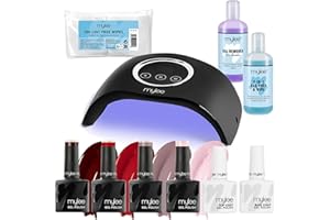 Mylee LED Nail Gel Polish Starter Kit, 4 Gel Polish Colours 4x8ml, Top & Base Coat 2x10ml, Petite LED Lamp, Nail Prep & Polish Wipe 125ml, Gel Remover 125ml