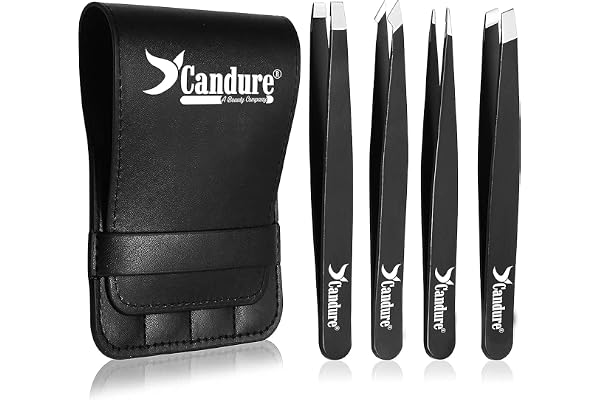 Candure Pince a Epiler Professionnelle Kit pour Sourcils de Precision- Ensemble de 4 Pincettes Acier Inoxydable pour Enlèvement des points noirs, poils Incarnés, Les Cils