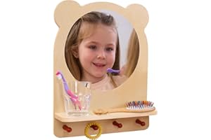 ODOXIA Specchio Montessoriano con Gancio e Mensola | Specchio da Bagno Montessoriano per Bambini | Stazione di Cura Personale | Specchio Bagno con Mensola per Autonomia del Bambino