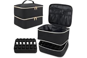 YOKILLY Rangement Vernis A Ongle: 9.84 * 7.87 * 8.27inch Double Couche Vernis à Ongles Organisateur Maquillage - Trousse Vanity Malette Peut Contenir 30 Bouteilles(15ml) Une Lampe LED Ongle UV(Noir)