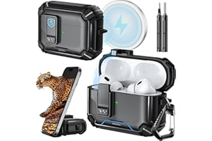 Inesore for AirPods Pro 2 Hülle with Phone Stand Design, Compatible with MagSafe, Auto-Locking Case Cover for Air Pods Pro 1st/2nd (2019/2022/2023) with Cleaning Kit & Keychain, Black