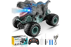HappyGoLucky Dinosaur Toys for Boys, 1:16 Scale RC Monster Truck with Spray Roar LED Lights, Toys Gifts for 4-8 Year Old Boys Gift, Christmas Xmas Gifts for Kids Boy Toy Age 3 4 5+