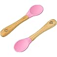 Bamboo Baby-Cucchiai per nutrire i neonati, con punta morbida, in Silicone, con ciotola per bambini e neonati (2 Pack, Rosa)