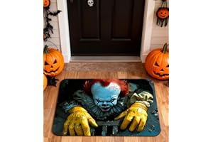 DRASOHUIJA Mata podłogowa 3D, Stereo Vision Clown, dywan Sewer Clown, horror, wycieraczka 3D, zabawny, miękki dywan, wzór pułapki klauna, mata podłogowa, straszna dekoracja na Halloween, do salonu, sypialni (60