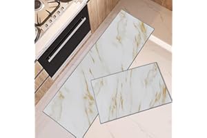 ArtSocket Küchenteppiche und Matten Rutschfest Waschbar 2er Set, Marmor Modern Abstrakt Küchenläufer Teppich, Marmor Golden Gold Küche Bodenmatte Unter Spüle Matte Überwurf Teppich für Küche Fußmatte