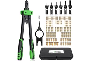 eSynic Heavy Duty Rivet Nut Gun Rivnut Tool 14 Inch Rivnut Tool Kit Pop Rivet Nut Tool Set Double Hands Riveter Nut Gun with 150pcs Nuts Include M3/4/5/6/8/10 Rivet Nut Tools to Make Your Work Easier