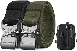BESTKEE 2 Pacchi Cintura Tattica, 3,8 cm Cinghia da per Impieghi Gravosi, Fibbia in Metallo a Sgancio Rapido, Cintura da Lavoro, Cintura Militare, Regalo con Custodia Tattica