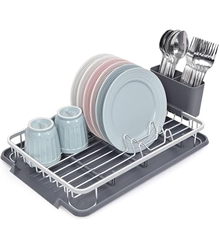 AMIG - Égouttoir Graz Noir Avec Poignées En Bois - Pour 10 Assiettes & 6 Verres - 42x31.5x15 Cm - Idéal Pour Cuisine Moderne
