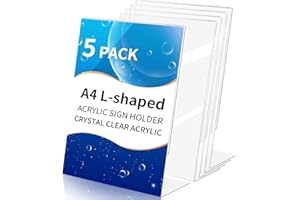 OSIMIG 5Pack A4 Acrylic Sign Holder, L-Shape Clear A4 Display Stand for Menu, Poster,Signs, Display, Great for Restaurant, Hotel, Documents, Office, Shop